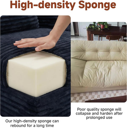 Couch ≈105" L-Shaped Sofa, Modular Sofa in Living Room Comfy Corduroy Fluffy Couch with Deep Seat and Side Pockets, Flexible Module Combination for Living Room (Black, 105IN)