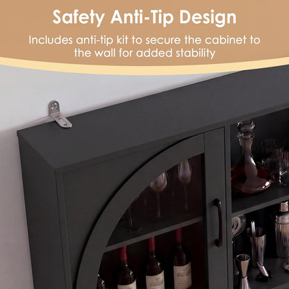 Large Coffee Bar Cabinet LED Wine Pantry Cabinet with Storage Hutch | 70.8" Freestanding Storage Cabinet with Charging Station, Adjustable Shelves, Wine Rack for Dining Room, Living Room, Black