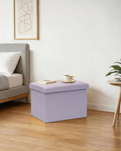 PINPLUS Flat Top Folding Linen Storage Ottoman 16.5", 36L Collapsible Storage Cube with Lid, 250 lbs Load Capacity, Fabric Foot Rest Seat for Living Room, Bedroom, Closet,Light Purple