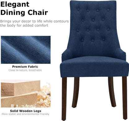 COLAMY Wingback Upholstered Side Dining Room Chairs Set of 4, Fabric Dining Chairs with Tufted Button, Living Room Chairs for Home Kitchen, Blue
