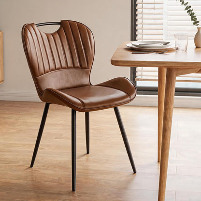 Modern Dining Chair, Faux Leather with Metal Legs for Kitchen (1PCS, Brown) | Easy to Clean Faux Leather, Ergonomic Back Support, 300 lbs Capacity, Minimalist for Kitchen, Dining Room, Restaurant, Cafe