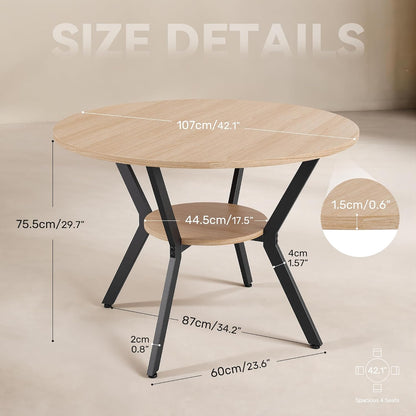 Miereirl 42.13" Round Dining Table for 4, Modern Kitchen Table with Open Storage Shelf, Wood Dining Table for Dining Room, Apartment, Small Spaces