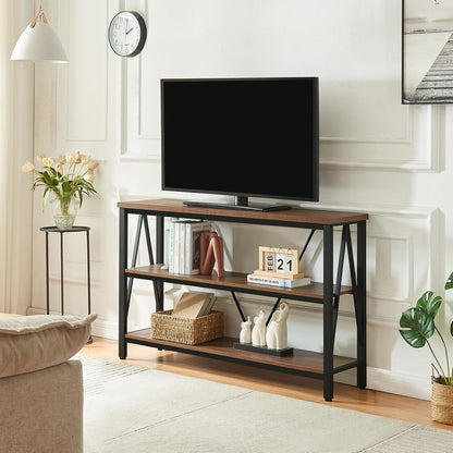Entryway Console Table, 3 Tier Entry Table with Open Shelves, Brown, 47 IN | Rustic Sofa Table with Wide Storage, Horizontal Book Shelf, Industrial 3 Tier Bookshelf for Living Room, Hallway