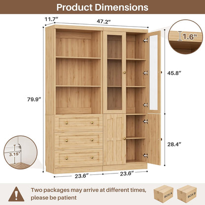 Cyclysio Farmhouse Kitchen Pantry Cabinets - 80" Tall Wood Kitchen Storage Cabinets with Adjustable Shelves & Doors & Drawers, Versatile Storage for Living Room, Kitchen, Set of 2 (Natural)