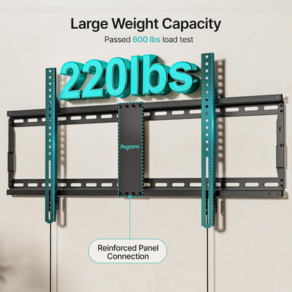PEGZONE Low Profile TV Wall Mount for 43-95 Inch TVs, 1.1 Inch Ultra Slim | Fixed TV Wall Mount with 220 lbs Capacity, Max VESA 800x400mm, Fits 16"/18"/24" Wood Studs & Concrete Walls