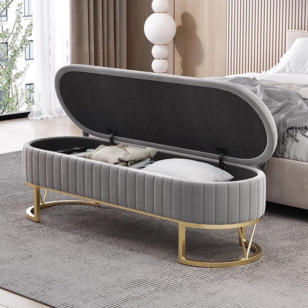 Modern Storage Bench Upholstered Bedside Stool with Metal Legs Modern for Living Room Entryway Entryway(Blue,Large)