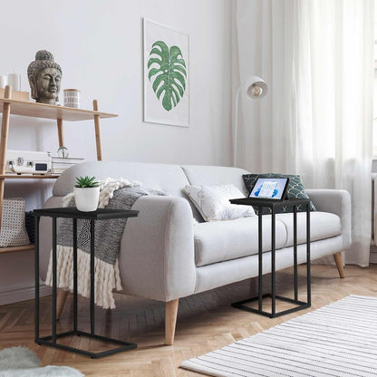 C Shaped Side Table Set of 2, Skinny Sofa Table for Sofa and Bed, Couch Tables That Slide Under, Small End Tables for Living Room, Bedroom or Small Spaces, Black