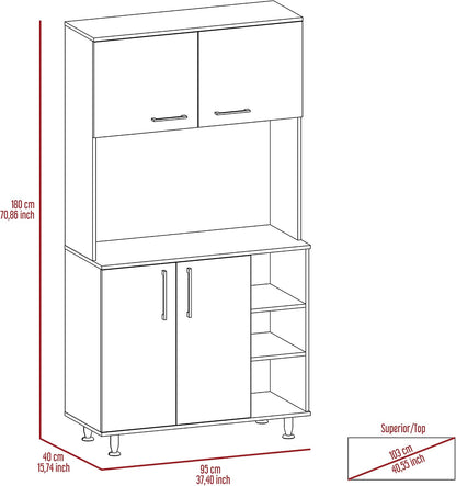 FM FURNITURE Colorado Pantry Cabinet with Three Small Open Shelves and One Cabinet, Color White. for Kitchen Room