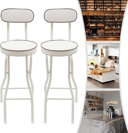 Folding Bar Stool with Backrest, Set of 2 Tall Cushioned Seats, 25.6 Inch Portable Collapsible Counter Height Chairs for Kitchen Island, Cafe, Dining Room