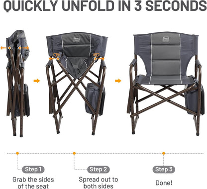 TIMBER RIDGE Lightweight Camping Chair, Portable Laurel Director's Chair with Foldable Side Table, Cooler Bag & Mesh Pocket, Compact Outdoor Folding Lawn Chair, Supports 300lbs, Grey