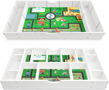 Kids Building Block Table, 3-in-1 Whiteboard Road Map with Storage | Kids Activity Table With 11 Detachable Storage Partitions, Removable Wheels And Low-Profile Under-Bed Or Sofa Design