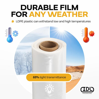 Plastic Sheeting 4 mil, 10' x 50' (500 sq. ft.) - Heavy Duty Semi-Clear Plastic Sheeting for Construction & Painting - Thick Plastic Sheeting for Drop Cloth - Durable LDPE Film Roll by IDL Packaging