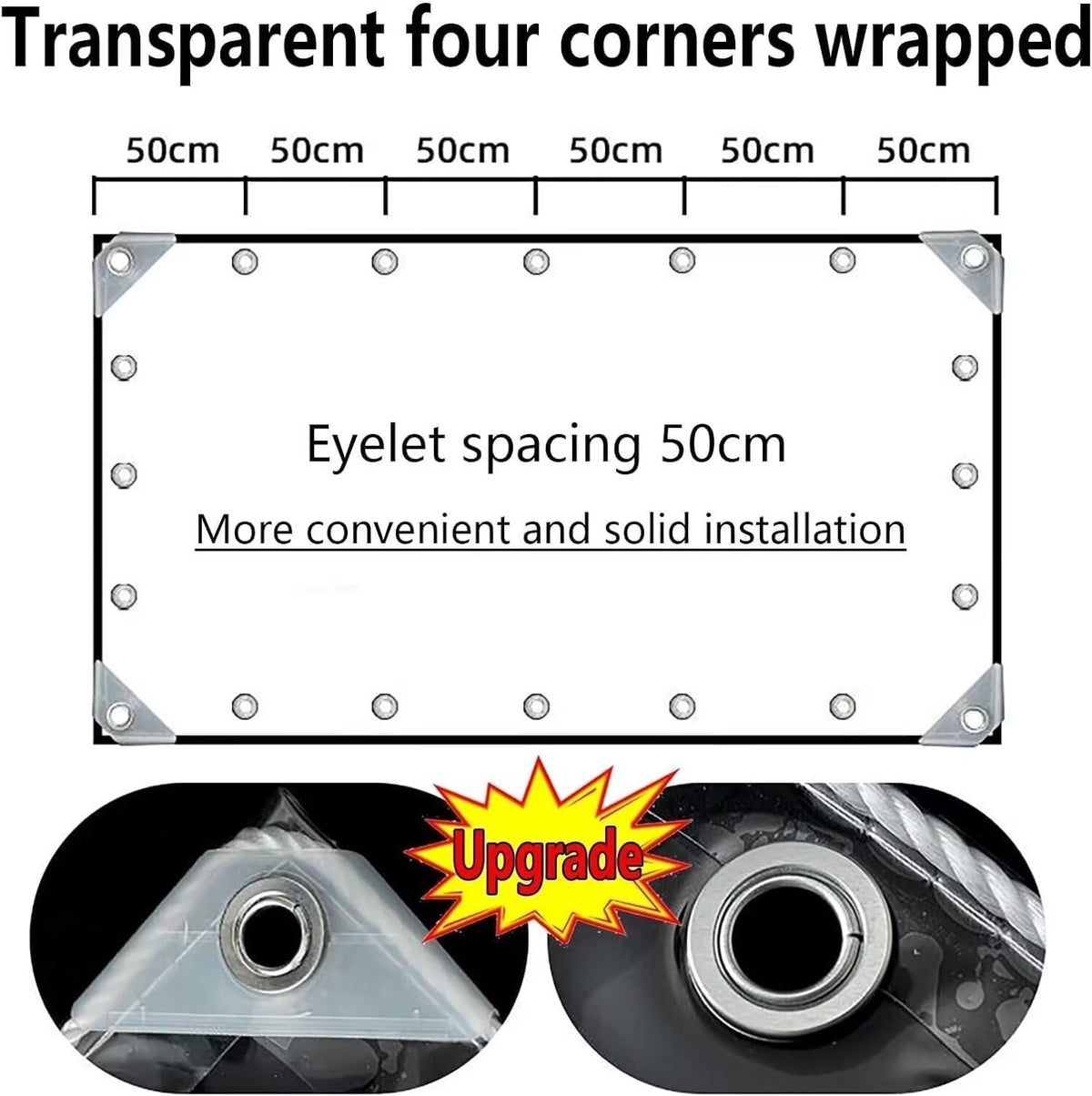 Clear Tarps with Grommets 14 Mil Clear PVC Tarp 400g/m² Thickened Tear Resistant, for Camping, Plants Greenhouse, Cars, Patio (12' X 12')