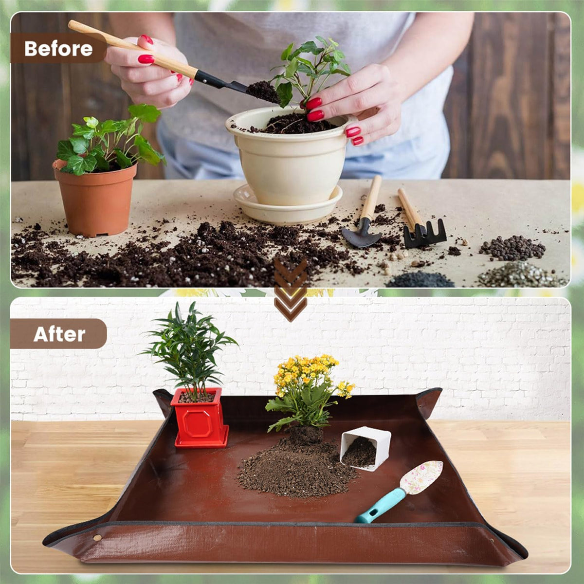 26.8"X26.8" Repotting Mat for House Plants Transplanting Control Mess, Foldable Waterproof Gardening Tray Mat Gardening Gifts for Plant Lovers