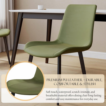 Modern Dining Chairs Set of 8, PU Leather Upholstered Dinner Chairs with Sturdy Metal Legs and Comfort Backrest, Armless Accent Side Chairs for Home Kitchen, Living Room (Green)
