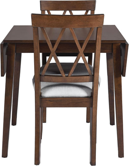 LUMISOL 3 Piece Drop Leaf Dining Table Set with 2 Chairs, Solid Wood Extensible Counter Height Bar Table Set for Small Places, Brown