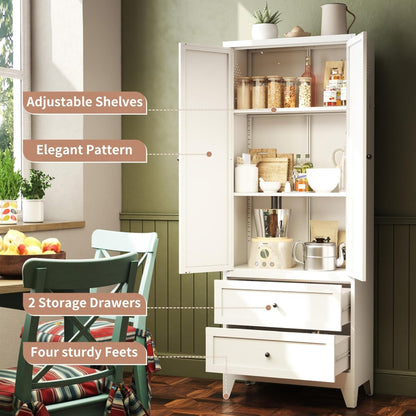 Hassyee White Metal Kitchen Pantry Cabinet Adjustable Storage with 4 Shelves (110lb Capacity), Heavy Duty Freestanding Pantry Organizer for Kitchen,Pantry, Living Room (White)