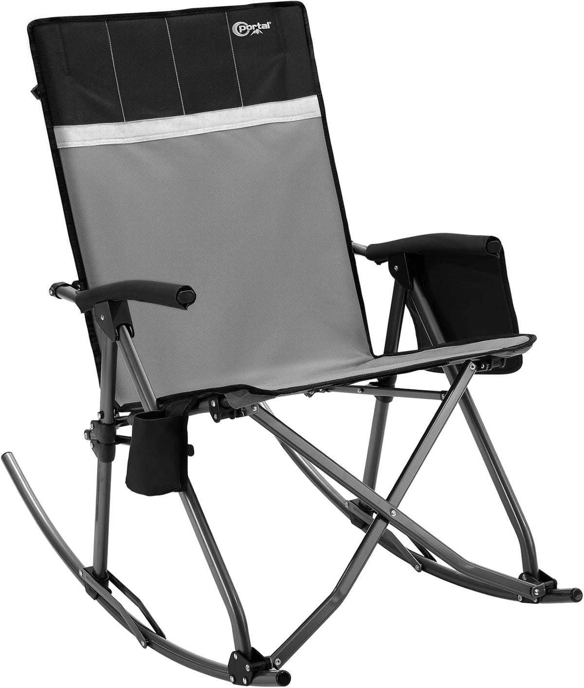 Portal Oversized Folding Rocking Camping Chair for Adults, Portable & Foldable Outdoor Lawn Rocker Chairs with High Back Hard Armrests Carry Bag for Outside, Camp, Patio, Supports 400lbs, Grey&Black
