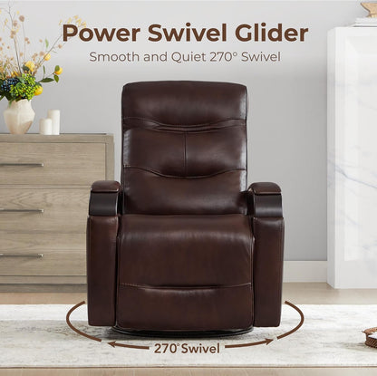 CHITA Genuine Leather Power Swivel Glider Rocker Recliner, Cognac Brown