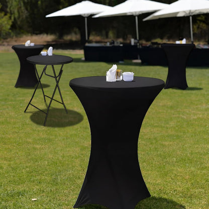 Wenqik 4 Sets 32"x43" High Top Folding Cocktail Tables & Cover,Black | Bar Height Portable Stands with Spandex Covers, Removable Legs for Easy Storage, Ideal for Parties Weddings Events