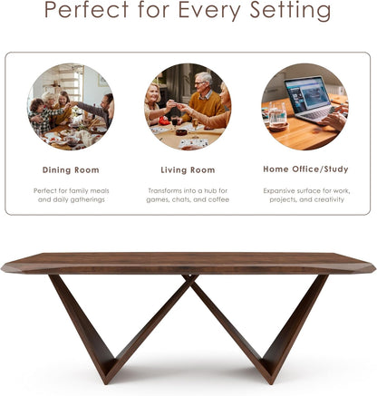 Furniture of America Nazaen III Mid-Century Modern Solid Wood 5-Piece Live Edge Dining Set – 82.5" Brown Table with Upholstered Chairs for Home Kitchen, Dinette, Rich Walnut