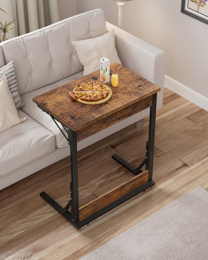 Tatub Folding TV Tray 4PCS, 24" Wide C-Shaped Couch Table, Rustic Brown