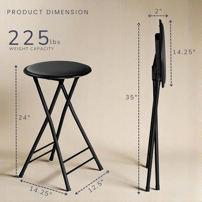 Backless Folding Stool with 225lb Capacity for Kitchen or Rec Room - Portable Indoor Counter Bar Stools (24-Inch, Black)