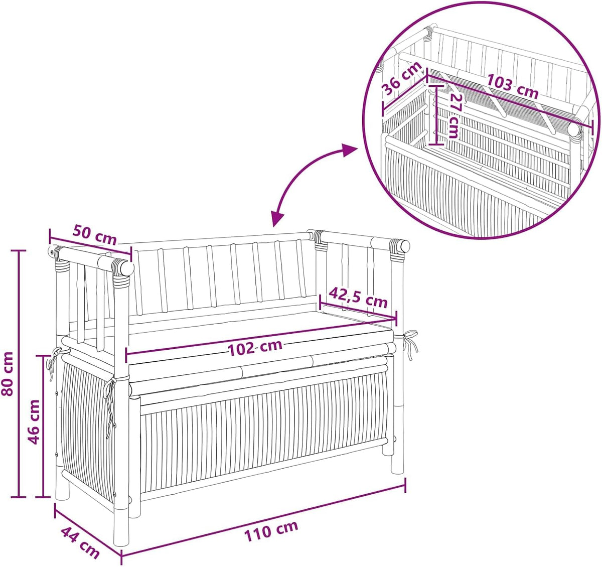 Garden Storage Bench, 43" Outdoor Storage Box Bench with Seat, Natural Bamboo Deck Box for Patio, Backyard and Sunroom, Decorative Wood Bench with Hidden Compartment
