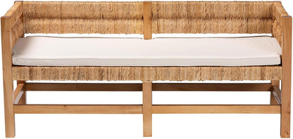 Bali & pari Ismael Accent Bench - Handwoven Seagrass Accent Seating with Mahogany Wood Frame, Raised Back Bench for Entryway or Living Room