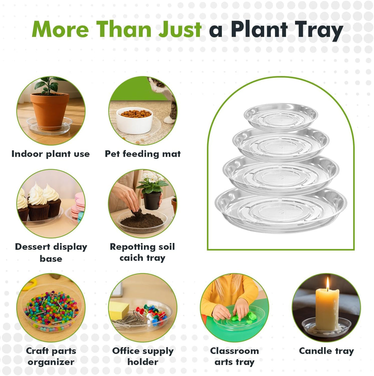 70 Packs 6" Clear Plant Saucers for Indoor Outdoor Use Heavy Duty Plastic Plant Trays for Planter Flower Pot Drip Trays to Catch Water, Bulk 4 to 20 Inch, Round Transparent