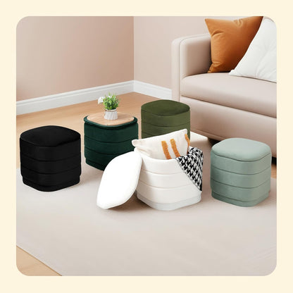 PINPLUS Ottoman with Stroage Square Velvet Ottoman and Tray Removable Foot Rest Coffee Table for Dorm, Living Room,White 15" D x 15" W x 15" H