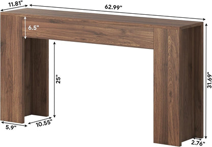 knoworld 63-Inch Long Console Table with LED Light, Farmhouse Sofa Table Behind Couch, Wooden Console Table for Entryway Hallway Entrance Living Room, Brown