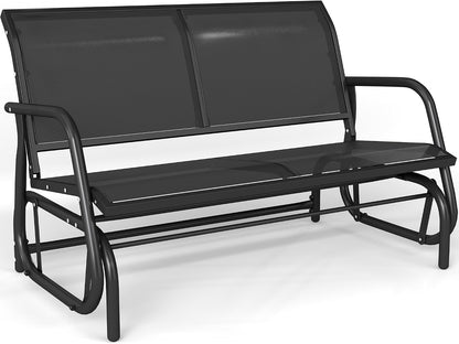 KROFEM Outdoor Glider Bench, Glider Bench for Outside Patio, Black | High Backrest and Breathable Mesh Fabric, Yard Porch Loveseat, Outside Rocking Swing Chair, Heavy Duty Metal, Clearance