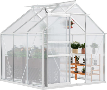 DWVO 6x6FT Polycarbonate Greenhouse for Outdoors, Large Heavy Duty Aluminum Greenhouses with Sliding Doors and Vent Window, Walk-in Greenhouse Large Sun House for Garden Backyard, Silver