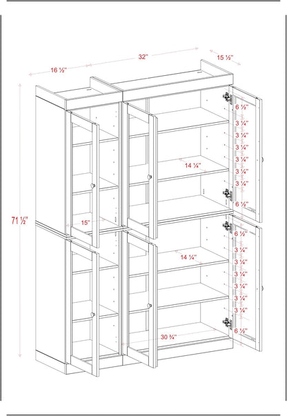 Palace Imports 100% Solid Wood 48.5" Pantry China Cabinet with Clear Glass Doors and Adjustable Shelves (Mocha)
