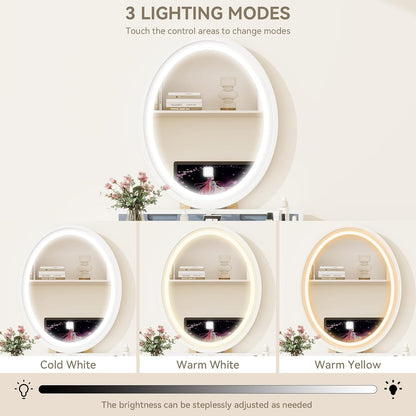 YOURLITE Small Makeup Vanity Desk with Mirror and Lights | Compact Vanity, 3 Lighting Modes, Adjustable Brightness, 3 Drawers, Cushioned Stool