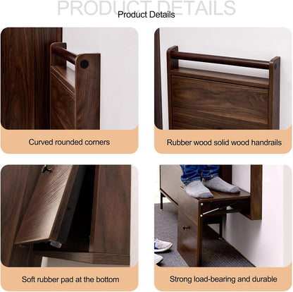 Wall Mounted Shoe Changing Stool Space Saving Hidden Chair Wall Stools, with Handrail and Non-Slip Mat, Shoe Changing Stool for Entryway Hallway