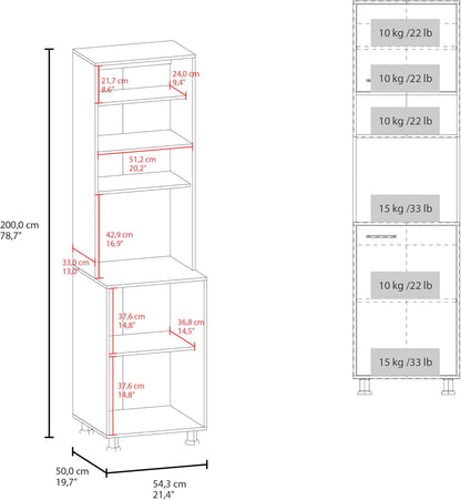FM FURNITURE Kitchen Pantry Storage Cabinet, Freestanding Organizer with Doors and Open Shelves, Space Saving Kitchen Storage, White