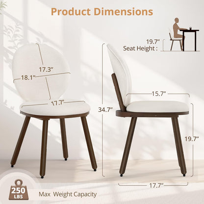 LUE BONA Dining Chairs Set of 4, Upholstered Fabric Kitchen Chairs with Dual-Spine Backrest, Kitchen Chair with Solid Wood Legs and Ergonomic Curved Seat, Easy Assembly for Kitchen Dining Room, White