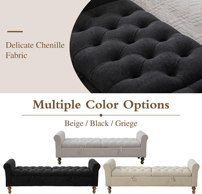 Chifee & Vingol 65" Storage Ottoman Bench Upholstered End of Bed Bench Modern Entryway Benches Double Openings Window Benches for Bedroom Living Room Entryway,Black