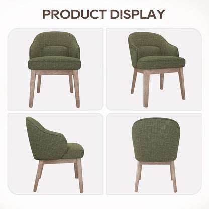 MALOL Dining Chairs Set of 6 with Lumbar Support,Fabric Upholstered Kitchen Chairs with Wooden Legs,Green