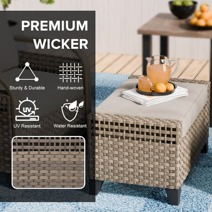 COOS BAY Modern 2 Piece Wicker Outdoor Ottomans, Patio Ottoman Foot Rest Set for Couch with Removable Cushions, 29.1" W x 18.1" D x 17.3" H, Brown/Gray
