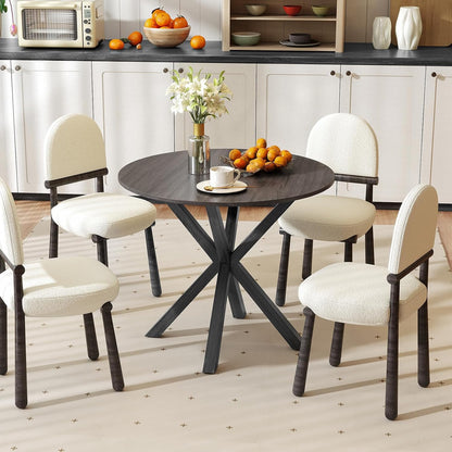 GOFLAME 36” Round Dining Table for 4 People, Wooden Kitchen Table with Intersecting Trestle Legs, Farmhouse Dinner Table for Dining Room, Living Room, Restaurant, Small Space, Dark Grey