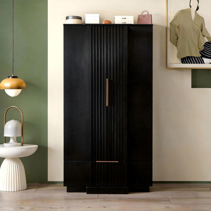 Brafab 67" Fluted Armoire Wardrobe Closet with Drawers, Black Cabinet