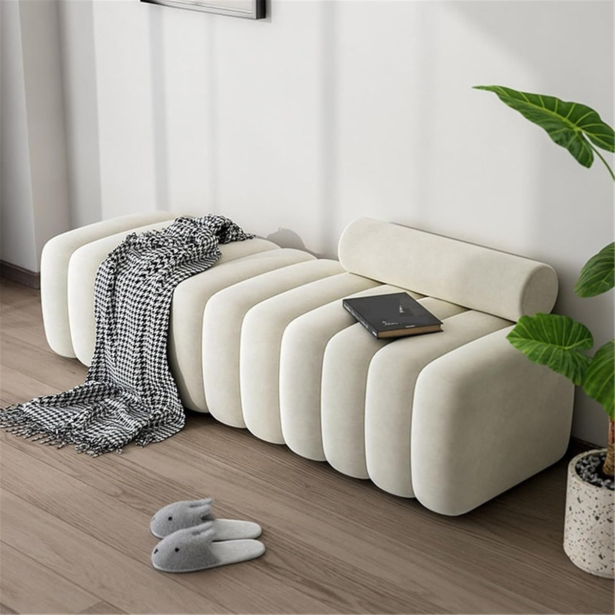 Modern Long Bench with Backrest for Changing Shoes Bedroom Bed end Walk-in Closet Rest Area Entryway(XXX-Large)