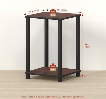 Handa 2-Tier Side Table, Set of 2 End Table, Night Stand, for Living Room, Bedroom, Dark Mahogany/Black