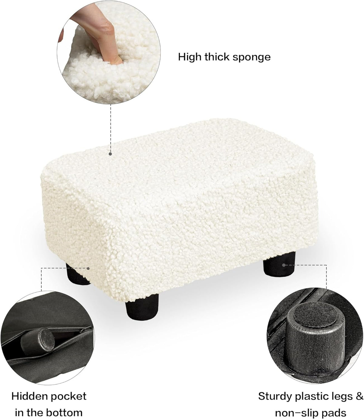 CAROLMADE Small Foot Stool Ottoman Footstool with Legs Under Desk Footrest for Living Room Bedroom and Office, Soft Ivory White