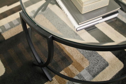 GTU Furniture Contemporary Glass Round 3-Piece Coffee Table Set, Cocktail Table with 2 Matching End Tables, Black Finish for Living Room