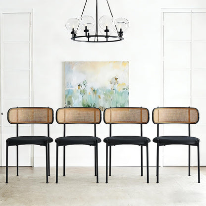 Rattan Dining Chairs Set of 4, Mid-Century Modern Chair with Boucle, Kitchen Dining Room Chairs for Living Room with Metal Legs, Round Upholstered Sherpa