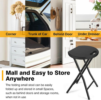 Portable Folding Chair with Handle, Heavy Duty Round Fold Stool Chair | 500lbs Capacity for Adults, 18 Inch Foldable Stool for Dorm, Kitchen, Vanity, Church and Outdoor use